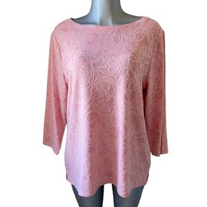 Pink Blouse Paisley Print Boat Neck Long Sleeve Cottagecore Boho Coastal Grandma